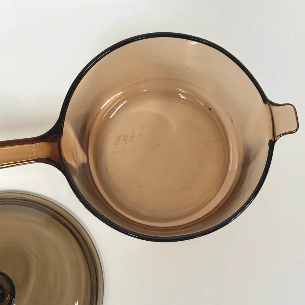 Vintage Vision Corning Amber Glass 2.5L Saucepan with Lid Made in USA